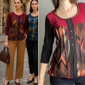 NWT black red boho 3/4 sleeve casual spring summer fall top shirt long sleeve